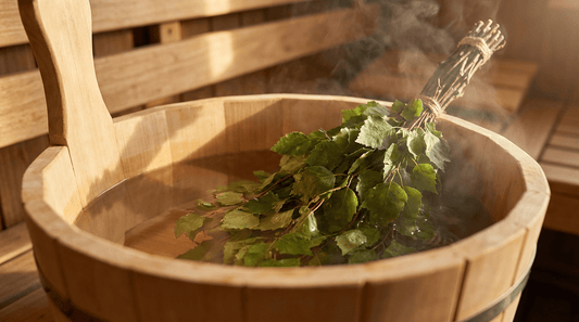 Saunabesen (Venik) in warmem Wasser einweichen für die perfekte Banja-Massage.