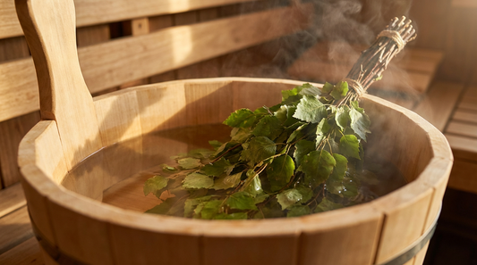Saunabesen (Venik) in warmem Wasser einweichen für die perfekte Banja-Massage.