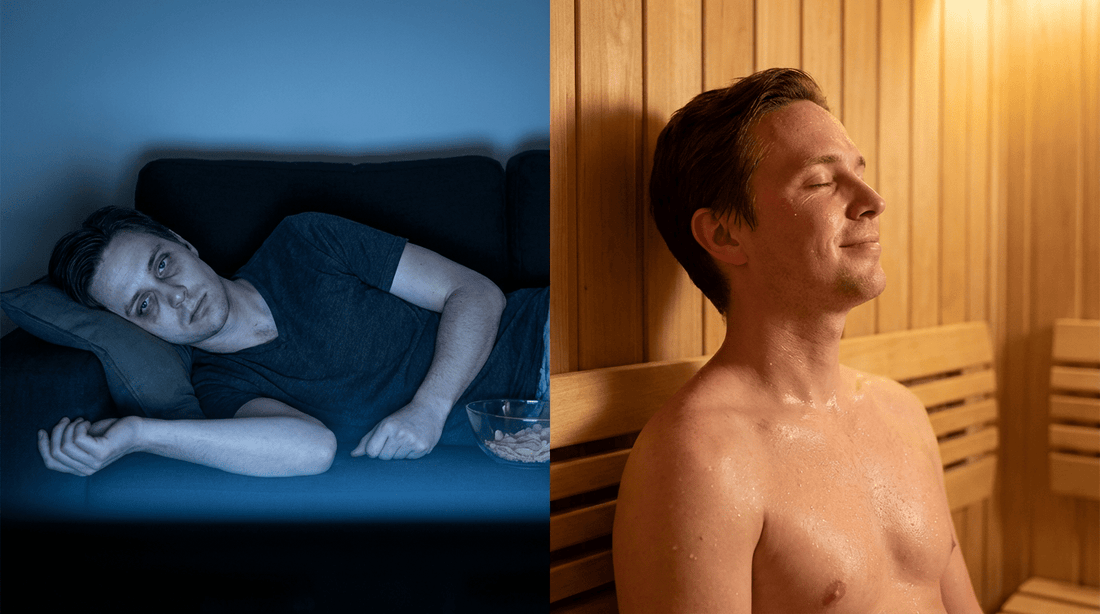 Vergleich: Passive Erschöpfung durch Netflix vs. aktive Erholung und Vitalität in der Sauna.