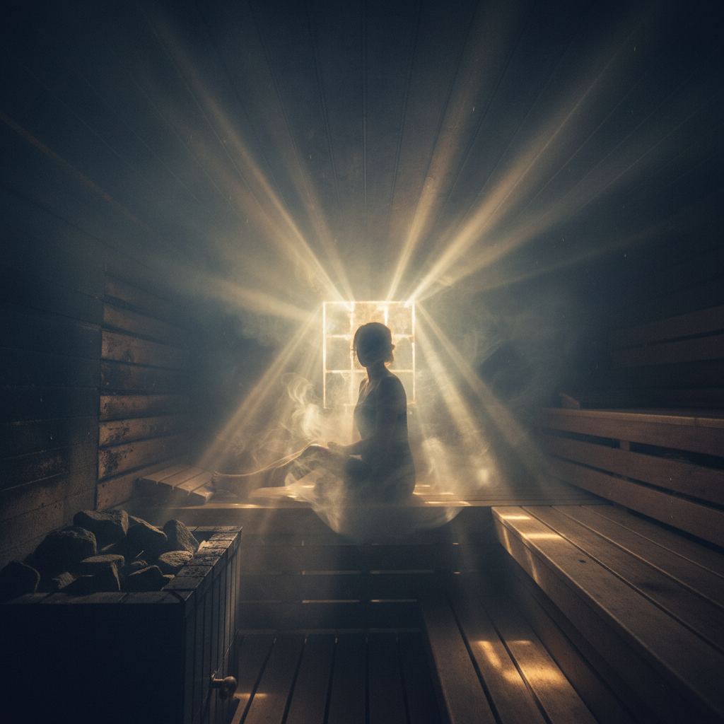 Löyly Bedeutung: Der Geist der Sauna manifestiert sich im heißen Dampf der Rauchsauna.