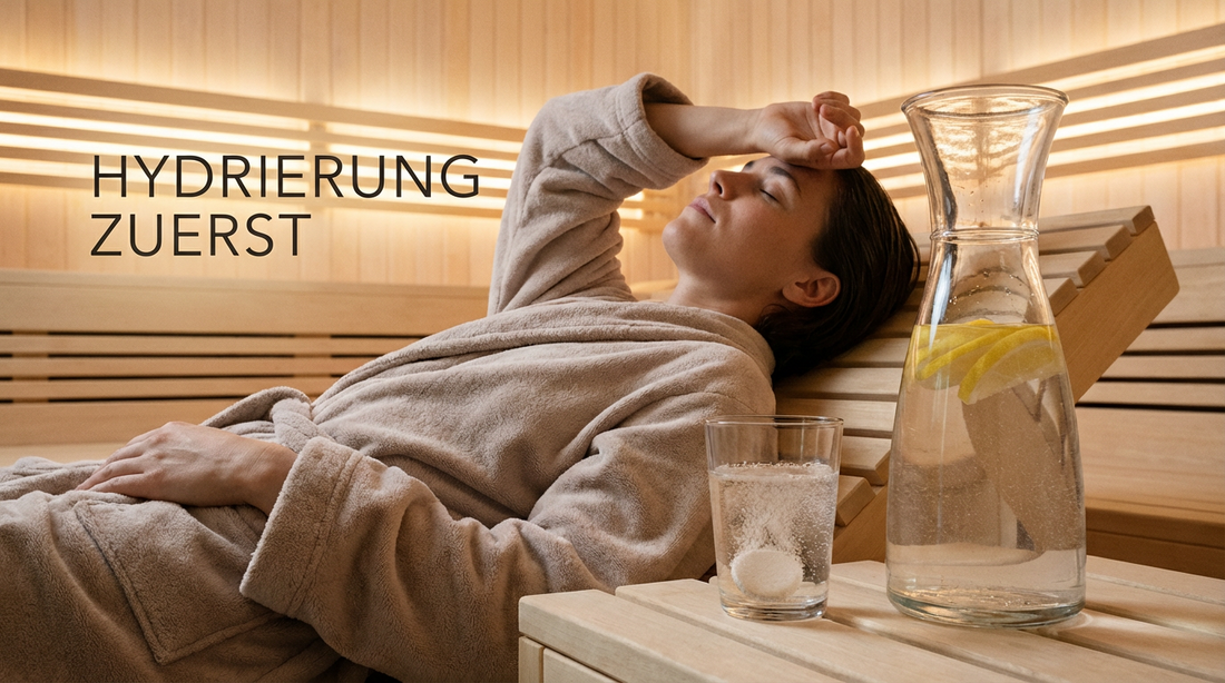 Sauna gegen Kater nur mit viel Wasser und Mineralstoffen sicher genießen.