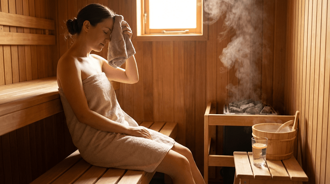 Vorbeugung von Migräne durch sanftes Saunieren und Kühlen der Stirn.