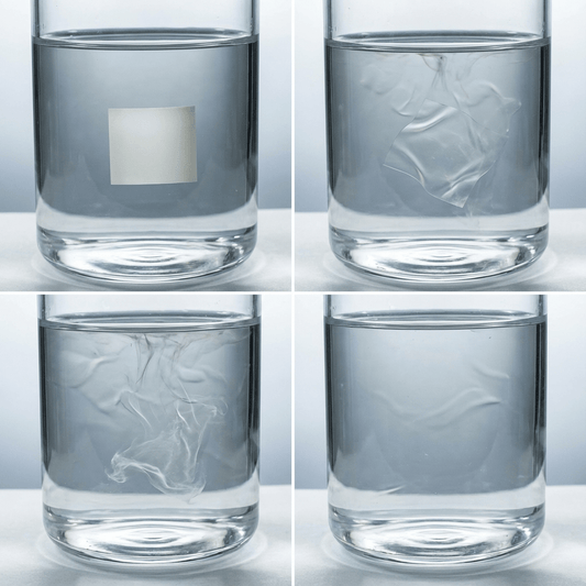 Was ist PVA Folie: Wasserlösliche Polyvinylalkohol-Folie löst sich im Wasser vollständig auf – der Auflösungsprozess ohne Rückstände sichtbar gemacht