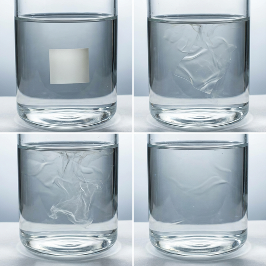 Was ist PVA Folie: Wasserlösliche Polyvinylalkohol-Folie löst sich im Wasser vollständig auf – der Auflösungsprozess ohne Rückstände sichtbar gemacht