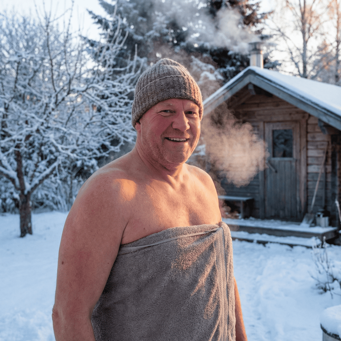 Abhärtung des Immunsystems durch Abkühlung an der frischen Luft nach der Sauna.