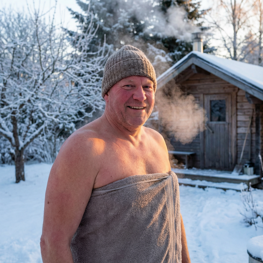 Abhärtung des Immunsystems durch Abkühlung an der frischen Luft nach der Sauna.