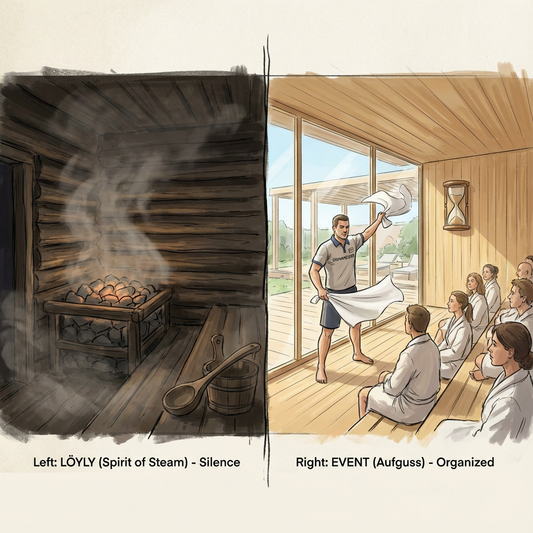 Finnische Saunakultur vs. Deutsche Aufguss-Zeremonie: Stilles Ritual gegen organisiertes Event.