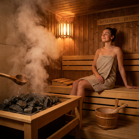 Saunaaufguss Wirkung: Der heiße Dampf steigert die gefühlte Temperatur und öffnet die Poren.