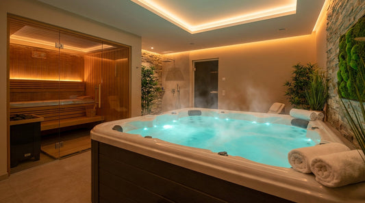 Private Spa Suite Hamburg: Luxuriöser Whirlpool mit finnischer Sauna in warmem Ambiente