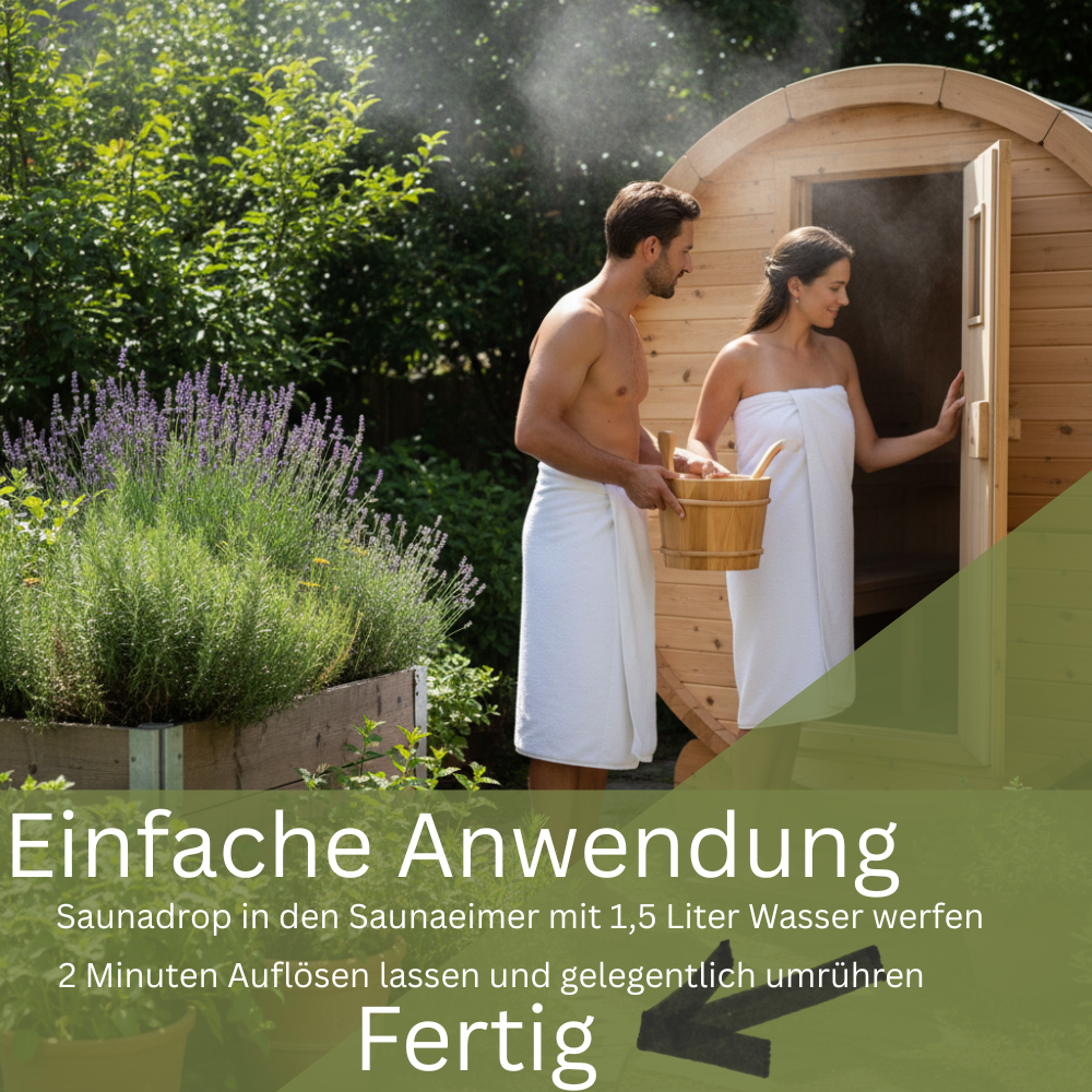 saunadrops bei der anwendung beim saunaaufguss
