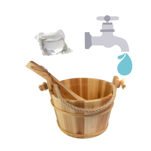 Ein Saunadrop und ein Wasserhahn symbolisieren wie die mischung sein soll zwischen wasser und saunadrop. wenig wasser bedeutet hohe konzentration an ätheriischen ölen mehr wasser bedeutet niedrige konzentration an ätherischen ölen