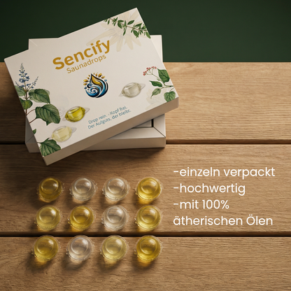 Saunadrops verpackung. 12 saunadrops liegen auf dem holz