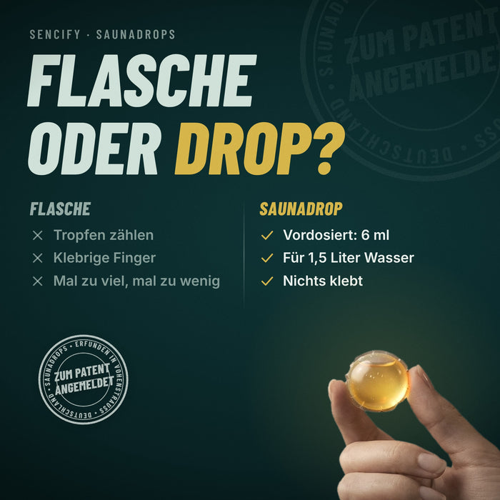 Vergleich Saunaöl aus der Flasche und Saunadrop: vordosiert, nichts klebt