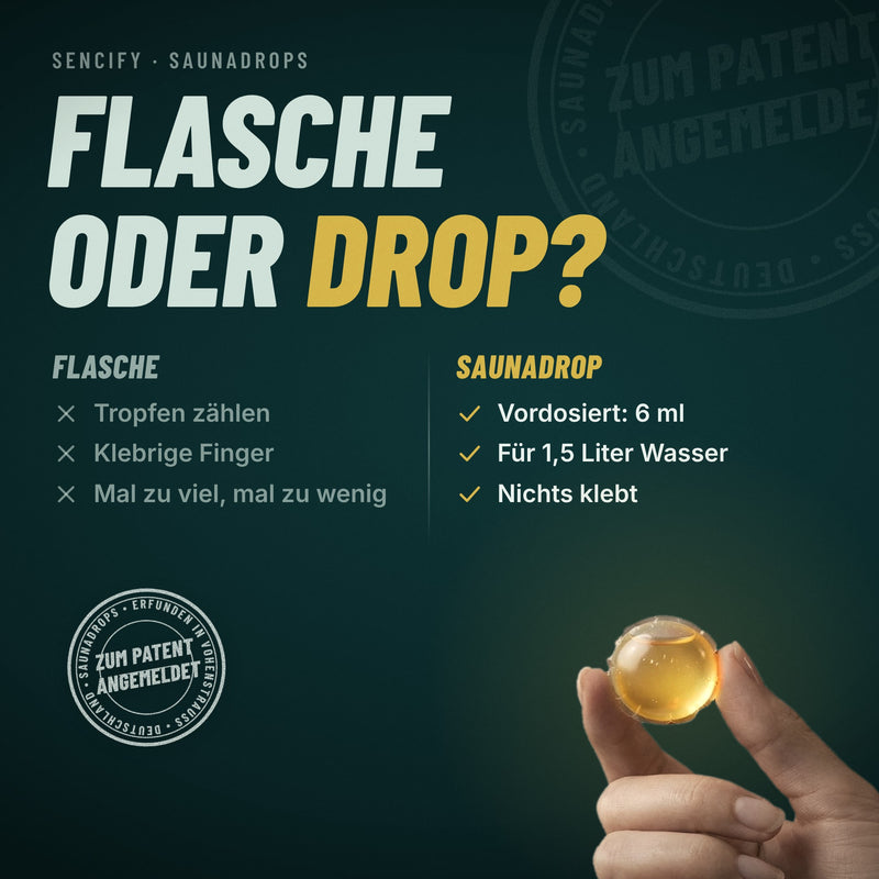 Vergleich Saunaöl aus der Flasche und Saunadrop: vordosiert, nichts klebt